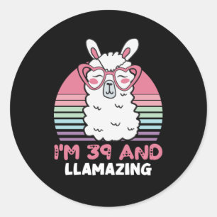 Funny Adorable Llama 39. Geburtstagsgeschenk für F Runder Aufkleber