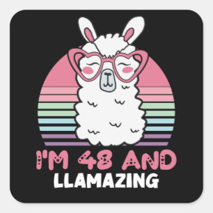 Funny Adorable Llama 48. Geburtstagsgeschenk für F Quadratischer Aufkleber