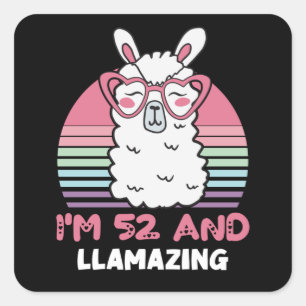 Funny Adorable Llama 52. Geburtstagsgeschenk für F Quadratischer Aufkleber