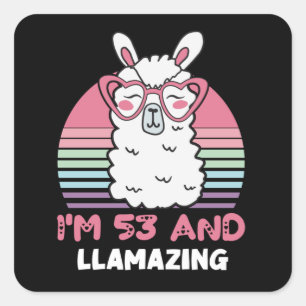 Funny Adorable Llama 53. Geburtstagsgeschenk für F Quadratischer Aufkleber