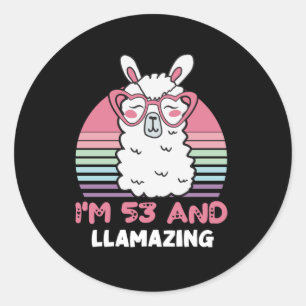 Funny Adorable Llama 53. Geburtstagsgeschenk für F Runder Aufkleber