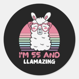 Funny Adorable Llama 55. Geburtstagsgeschenk für F Runder Aufkleber