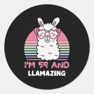 Funny Adorable Llama 59. Geburtstagsgeschenk für F Runder Aufkleber