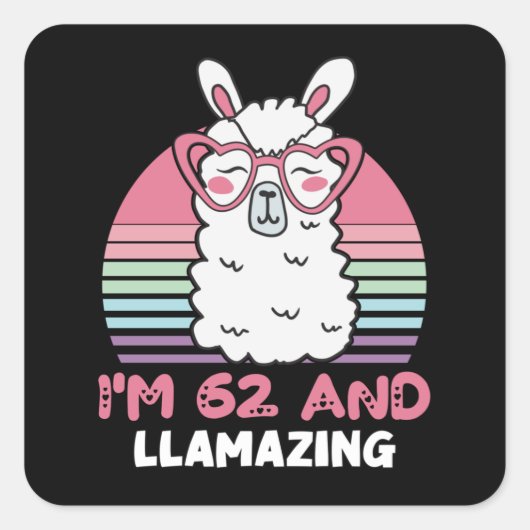 Funny Adorable Llama 62. Geburtstagsgeschenk für F Quadratischer Aufkleber (Vorderseite)
