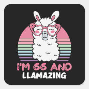 Funny Adorable Llama 66. Geburtstagsgeschenk für F Quadratischer Aufkleber