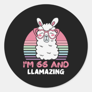 Funny Adorable Llama 66. Geburtstagsgeschenk für F Runder Aufkleber