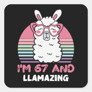 Funny Adorable Llama 67. Geburtstagsgeschenk für F Quadratischer Aufkleber