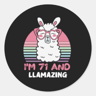 Funny Adorable Llama 71. Geburtstagsgeschenk für F Runder Aufkleber