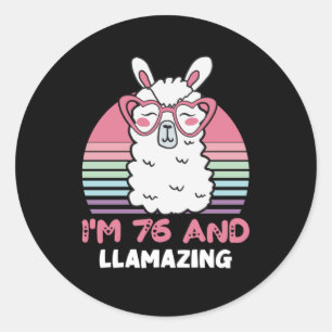 Funny Adorable Llama 76. Geburtstagsgeschenk für F Runder Aufkleber