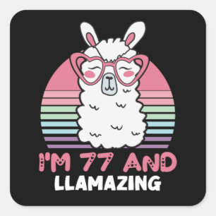 Funny Adorable Llama 77. Geburtstagsgeschenk für F Quadratischer Aufkleber