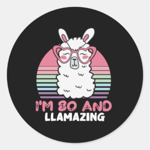 Funny Adorable Llama 80. Geburtstagsgeschenk für F Runder Aufkleber