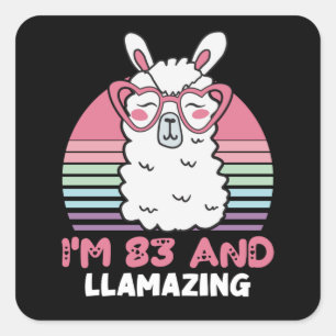 Funny Adorable Llama 83. Geburtstagsgeschenk für F Quadratischer Aufkleber