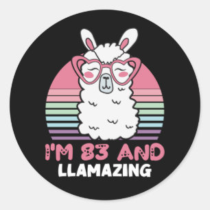 Funny Adorable Llama 83. Geburtstagsgeschenk für F Runder Aufkleber