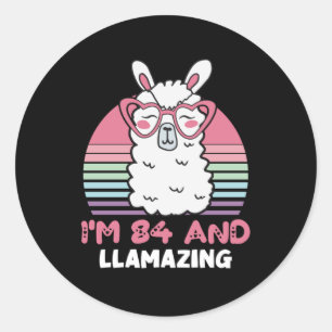 Funny Adorable Llama 84. Geburtstagsgeschenk für F Runder Aufkleber