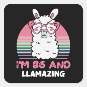 Funny Adorable Llama 86. Geburtstagsgeschenk für F Quadratischer Aufkleber