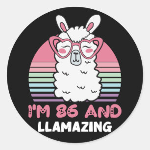 Funny Adorable Llama 86. Geburtstagsgeschenk für F Runder Aufkleber