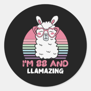 Funny Adorable Llama 88. Geburtstagsgeschenk für F Runder Aufkleber