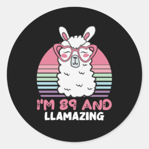 Funny Adorable Llama 89. Geburtstagsgeschenk für F Runder Aufkleber