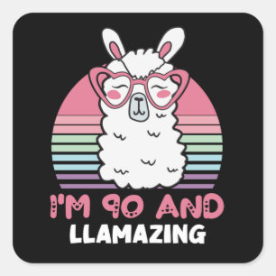 Funny Adorable Llama 90. Geburtstagsgeschenk für F Quadratischer Aufkleber