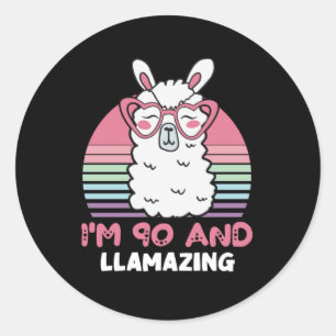 Funny Adorable Llama 90. Geburtstagsgeschenk für F Runder Aufkleber