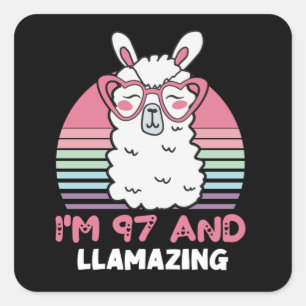 Funny Adorable Llama 97. Geburtstagsgeschenk für F Quadratischer Aufkleber