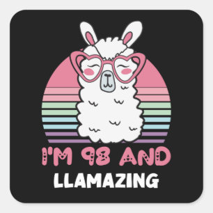 Funny Adorable Llama 98. Geburtstagsgeschenk für F Quadratischer Aufkleber