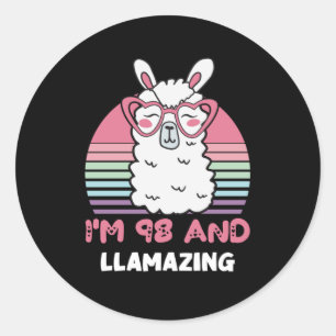 Funny Adorable Llama 98. Geburtstagsgeschenk für F Runder Aufkleber