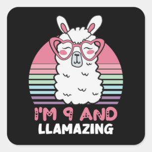 Funny Adorable Llama 9. Geburtstagsgeschenk für Fr Quadratischer Aufkleber