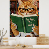 Funny Adorable Reading Cat Art Coffee Tabby Cat Poster (Küche)