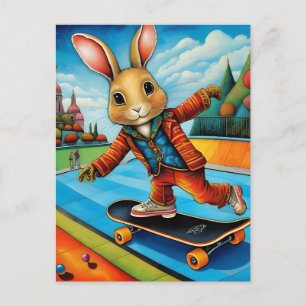 Funny Adorable Skateboarding Brown Rabbit Postkarte