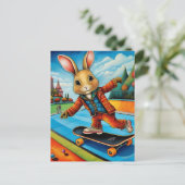 Funny Adorable Skateboarding Brown Rabbit Postkarte (Stehend Vorderseite)