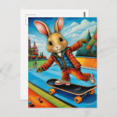 Funny Adorable Skateboarding Brown Rabbit Postkarte (Vorne/Hinten)
