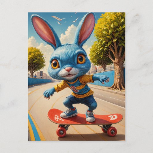 Funny Adorable Skateboarding Niedliche Kaninchen Postkarte (Vorderseite)