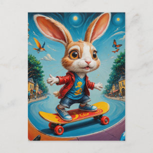 Funny Adorable Skateboarding Rabbit Postkarte