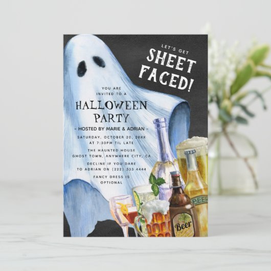 Funny Adult Ghost Sheet-Halloween-Party Einladung (Stehend Vorderseite)