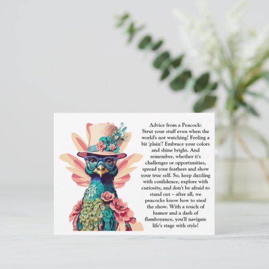 Funny Advisor from a Peacock Postkarte (Stehend Vorderseite)