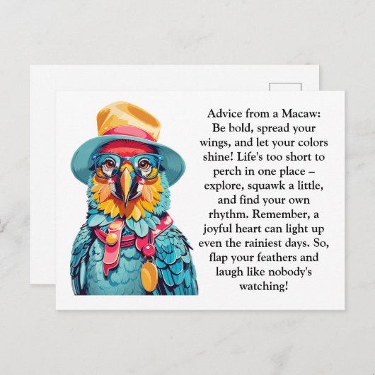 Funny Advisor von einem Macaw Postkarte (Vorne/Hinten)