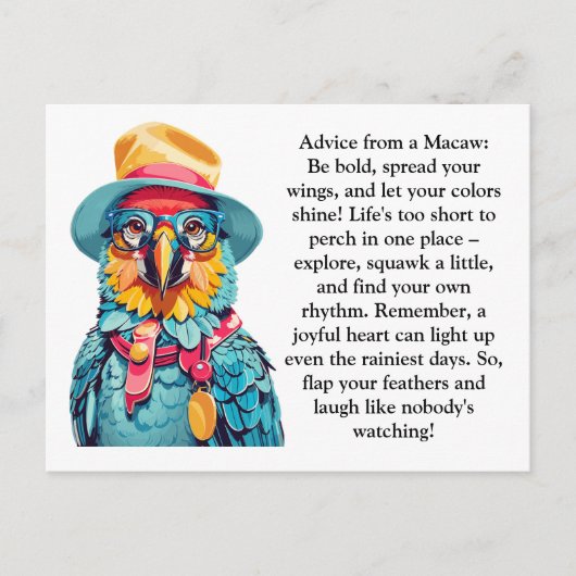 Funny Advisor von einem Macaw Postkarte (Vorderseite)