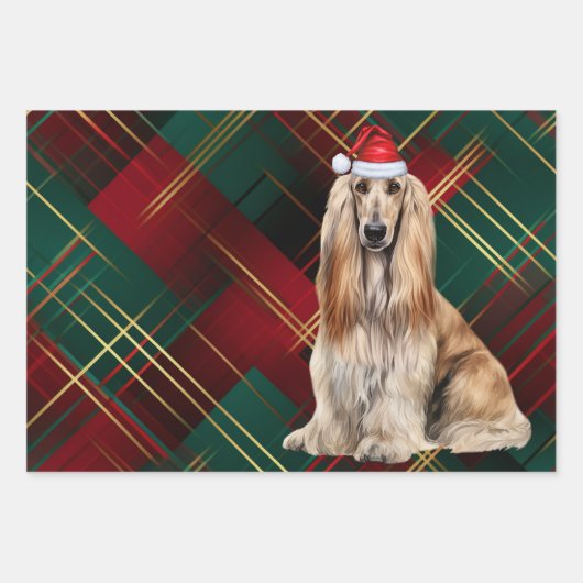 Funny Afghan Hound Christmas Dog Holiday Plaid Geschenkpapier Set (Vorderseite 3)