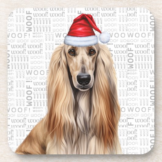 Funny Afghan Hound Dog Woof Word Art Holiday Getränkeuntersetzer (Vorderseite)