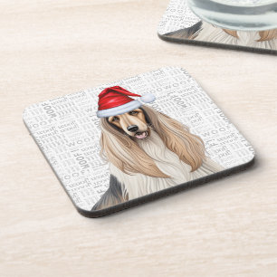 Funny Afghan Hound Dog Woof Word Art Holiday Getränkeuntersetzer