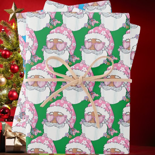 Funny African American Santa Face Pink Weihnachten Geschenkpapier Set