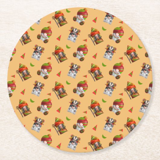 Funny African Gnomes Muster Runder Pappuntersetzer (Vorderseite)