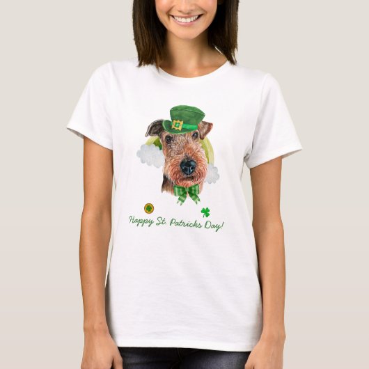 Funny Airedale Terrier Gold St Patricks Festival T-Shirt (Vorderseite)