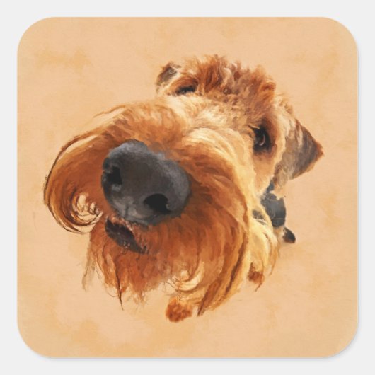 Funny Airedale Terrier Quadratischer Aufkleber (Vorderseite)