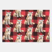 Funny Akita Christmas Dog Buffalo Kariert Geschenkpapier Set (Vorderseite)