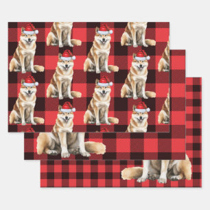 Funny Akita Christmas Dog Buffalo Kariert Geschenkpapier Set