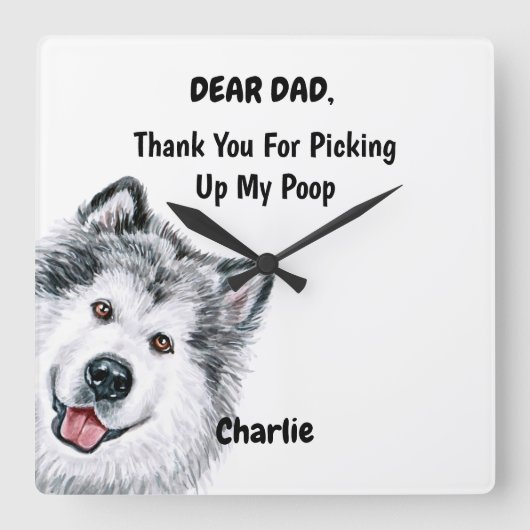 Funny Alaskan Malamute Vater Pinakothek Züst  Quadratische Wanduhr (Vorderseite)