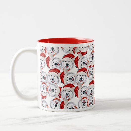Funny Alaskan Malamute Weihnachtsmuster Zweifarbige Tasse (Links)