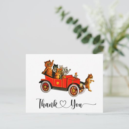Funny Albern Cats Retro Car Vielen Dank Script Her Postkarte (Stehend Vorderseite)